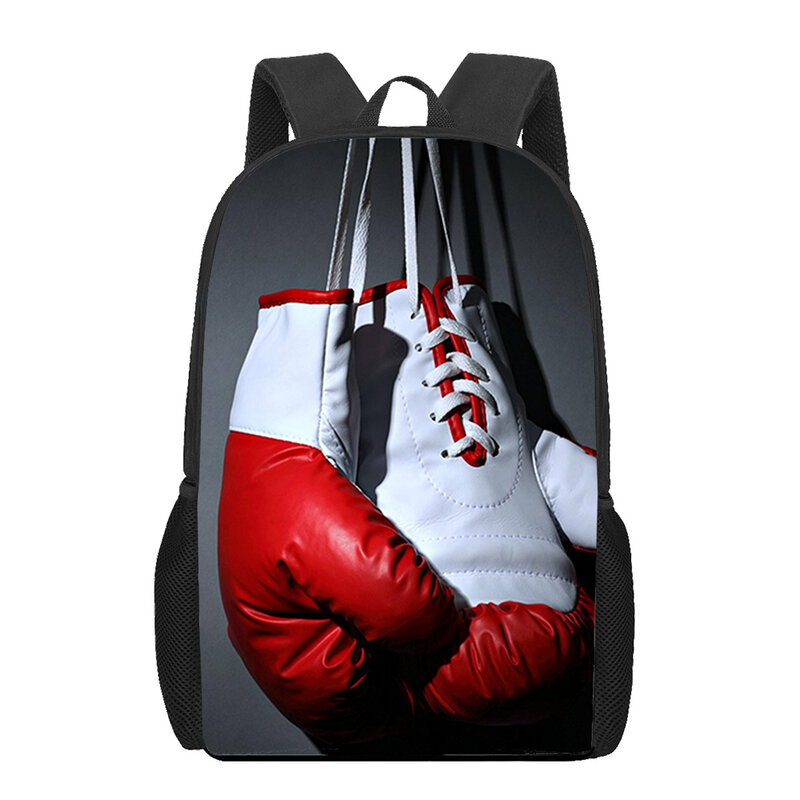 ボクシンググローブ3Dパターンプリントスクールバッグ、10代のプライマリキッズブックバッグ、ハイキング用多機能バックパック