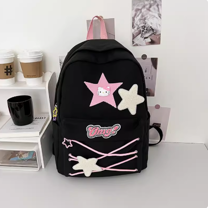 Новинка 2024, милый рюкзак со звездами и кошками для девочек средней и старшей школы, милый вместительный рюкзак в стиле интернет-знаменитостей