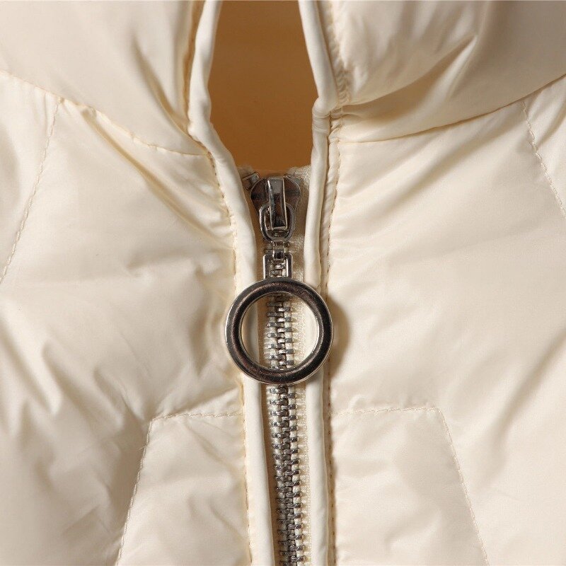 여성용 스탠드 칼라 경량 숏 바람막이 화이트 덕 재킷, 심플한 다운 코트, 단색, 가을, 겨울, Q497, 2024