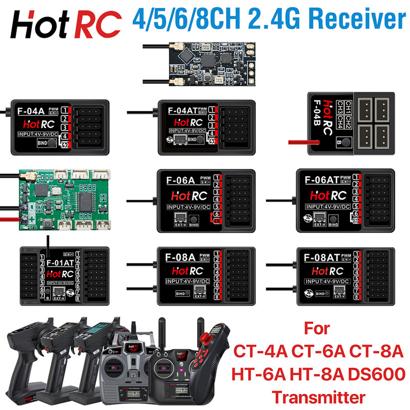 HotRC 4/5/6/8CH odbiornik RC 2.4GHz wielokanałowe odbiorniki z daleki zasięg żyroskopowymi dla CT-4A CT-6A CT-8A HT-6A HT-8A DS600
