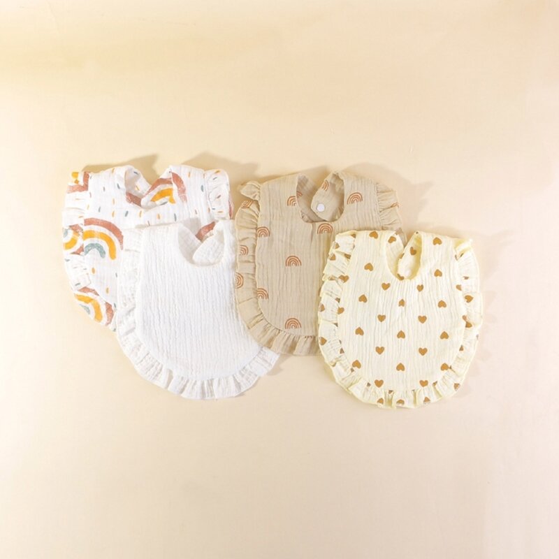 4pcs Cotton Baby Bibs, Baby Saliva Wipes with Fashionable Ruffled Edges U-shape Infant Complementary Food Feeding Bibs