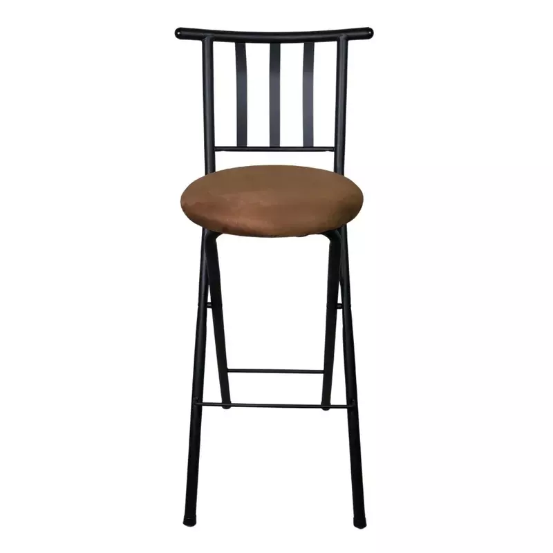 Indoor Metal Folding Stool with Slat Back and Microfiber Seat Bar Stools & Counter Stools Durable No Assembly Required