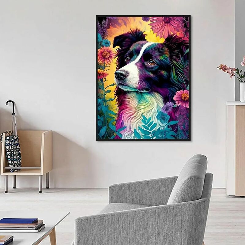ชุดภาพวาดติดเพชรทรงกลม5D สำหรับผู้ใหญ่ภาพวาดเพชรเจาะแบบเต็มสำหรับเป็นของขวัญให้กับสุนัขเป็น hiasan dinding rumah