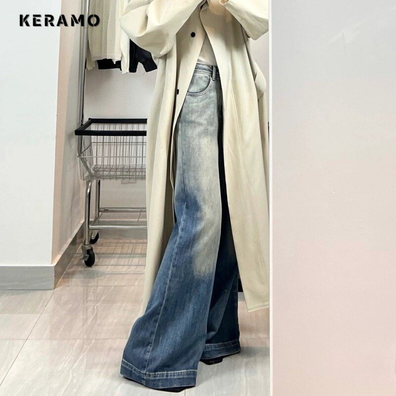 Женские широкие мешковатые джинсовые брюки в стиле ретро, повседневные свободные джинсы в стиле Харадзюку с высокой талией, винтажные модные синие брюки, лето 2024
