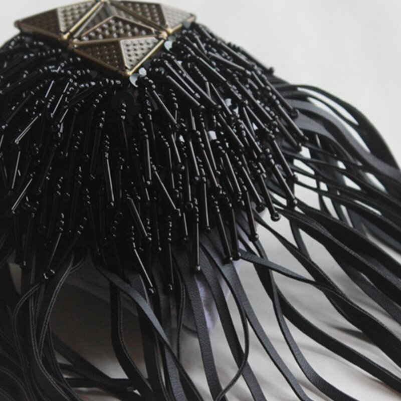 Fringe Shoulder Pieces Leather Tassel Chain Epaulet Beads Punk Fringe Shoulder Boards Badge Uniform Accessories for Wom