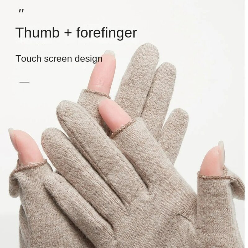 Solid Color Plus Velvet Letter Warm Gloves Winter Gloves Full Finger Gloves Cashmere Gloves Touch Screen Gloves Female Gloves