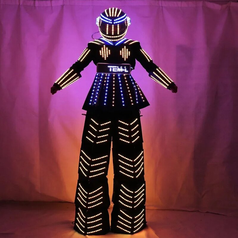 Lampu LED kostum Robot rok perempuan Stilt Robot Suit Laser Kryoman David Guetta masa depan prajurit wanita gaun bercahaya bermain