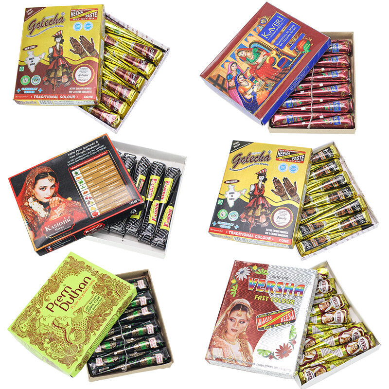 Multicolor indiano henna cones para tatuagem temporária, 1 parte, 25g, etiqueta, arte corporal, creme, cone, diy