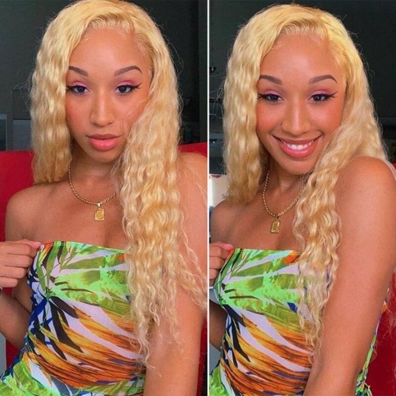 613 blonde Wasserwelle 13x4 Spitze frontal transparent Schweizer Spitze brasilia nisches rohes Remy Haar menschliches Haar Dichte für Frauen
