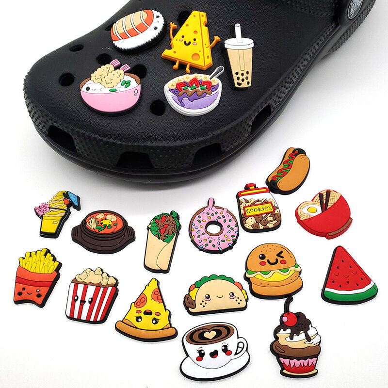 Hot selling 20pcs Middle Food Croc Shoe Decoration Charms PVC French fries Hot Dog Charms for Croc Accessories