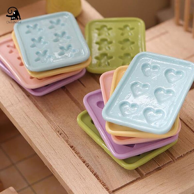 2Pcs 1/12 Dollhouse Miniature Baking Tray Cookies Baking Mould Pretend Play Kitchen Furniture Cooking Toy Set Doll house Decor