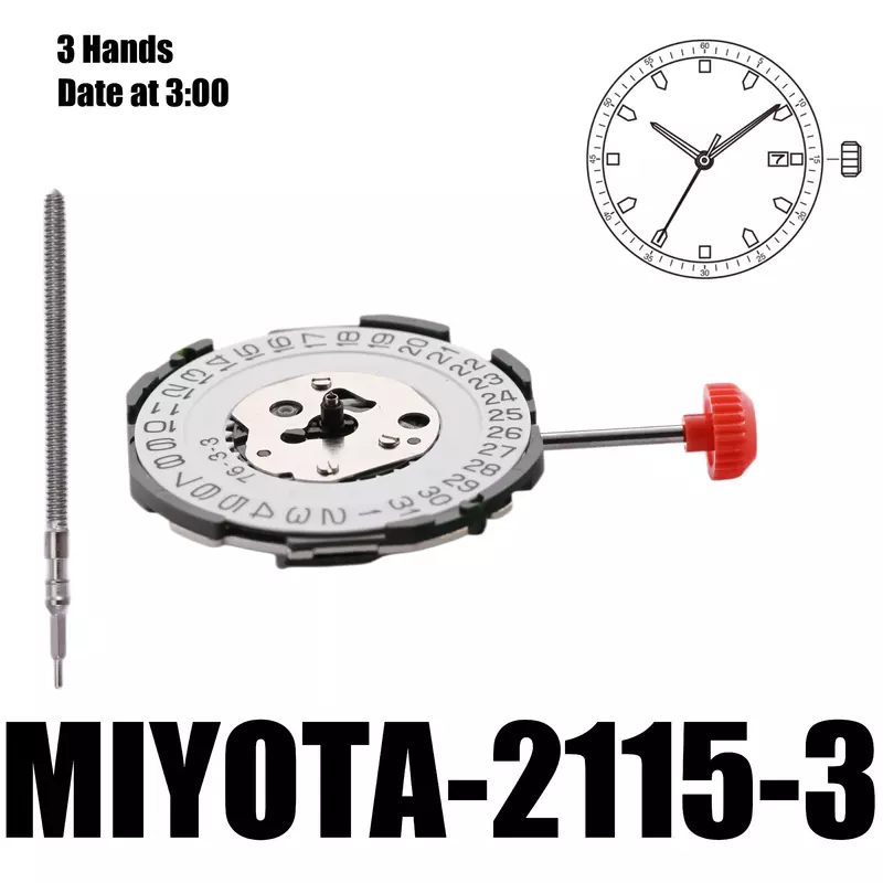 Mouvement à quartz japonais avec affichage de la date, pièces de montre, accessoires de réparation, calendrier, mouvement Ata Yota 2115, 10/2019, 2115-3