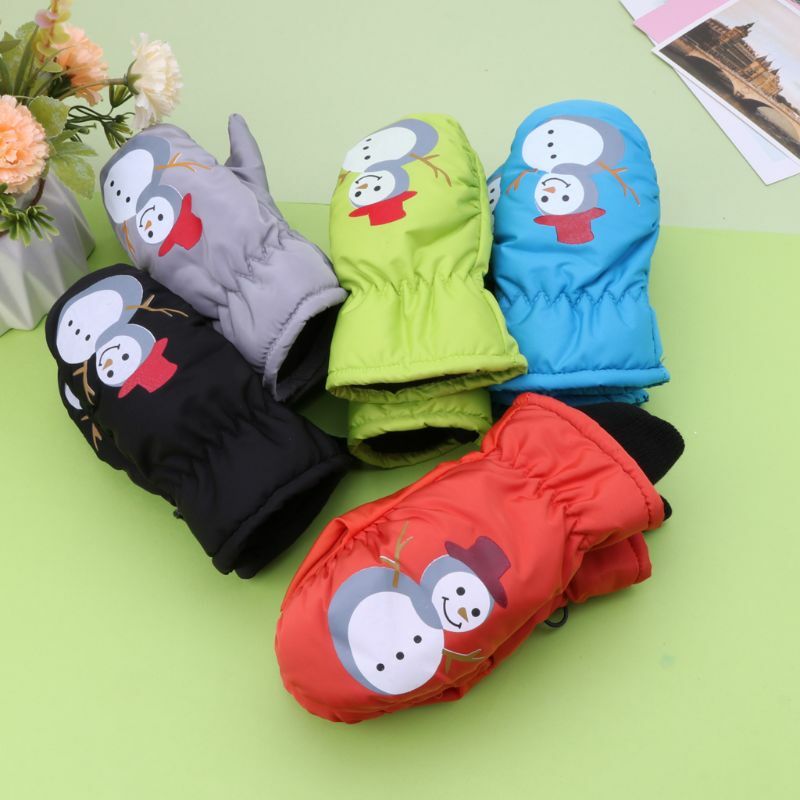 Cartoon Winter Children Multi Color Thickening Ski Gloves Kids Windproof Waterproof Non-slip with Buckle Cycling Mitten