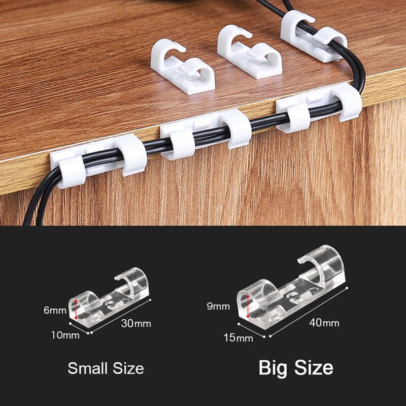 20/5PCS USB Cable Organizer Clips Wire Winder Holder Earphone Mouse Cord Clip Protector Management Adhesive Hooks Desk Clamp