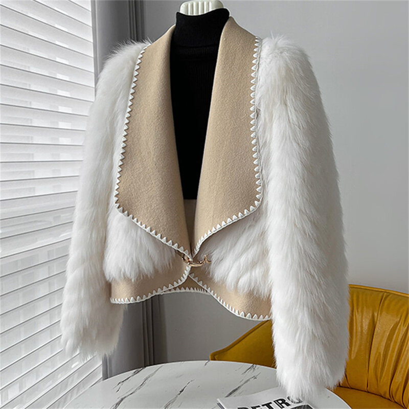 Casaco curto estilo Hepburn feminino, casaco de vison feminino, pele de raposa popular, casacos de carro, novo, inverno, 2022