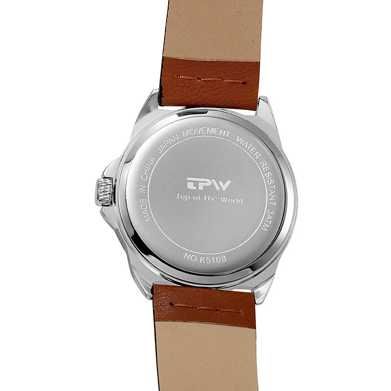 TPW Classic Field Watch Fabric Strap Stitched Leather Band 42mm