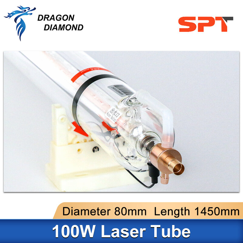 CO2 레이저 튜브 SPT C100 직경, 100-130W 레이저 조각기 절단기용 전원 공급 장치, 100W 130W Co2, 80mm 길이 1450mm