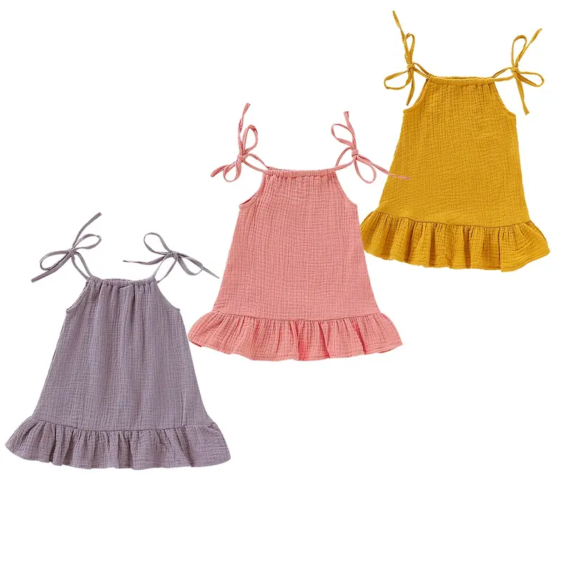 Летнее платье для маленьких девочек, платье для малышей, муслиновые хлопковые платья-комбинации без рукавов с оборками