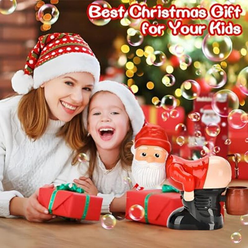 Funny Santa Bubble Blowing Machine With Flashing Lights&Music, Christmas Bubble Blower For Outdoor&Indoor Activity
