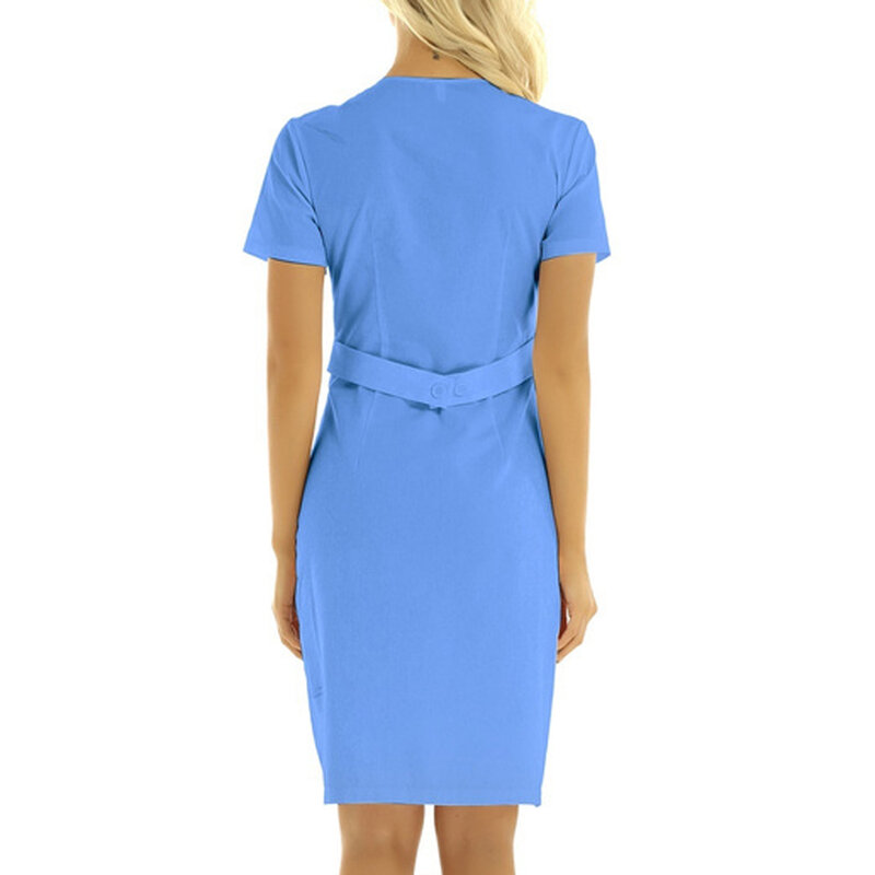 Letnia pielęgniarka z lat mundurek roboczy z krótkim rękawem z dekoltem w szpic kieszeń na co dzień w jednolitym kolorze, wąska odzież robocza dla kobiet kombinezony laboratoryjne
