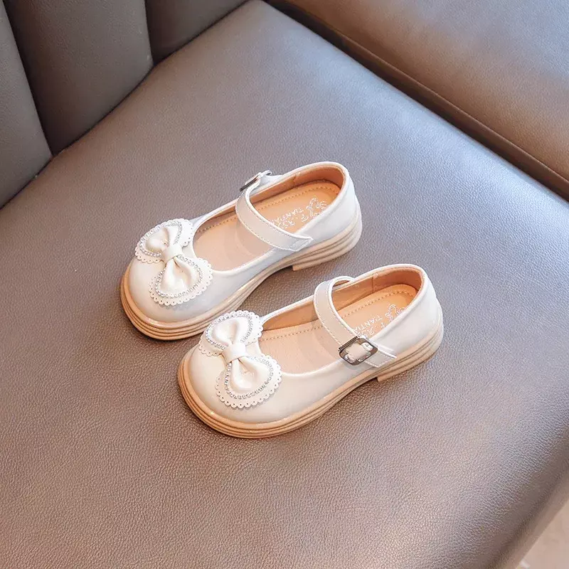 New Girls Princess Shoes Fashion Children's Sweet Bow Pu Leather Single Shoes Kids Comfortable Non-slip Soft Shoes H638