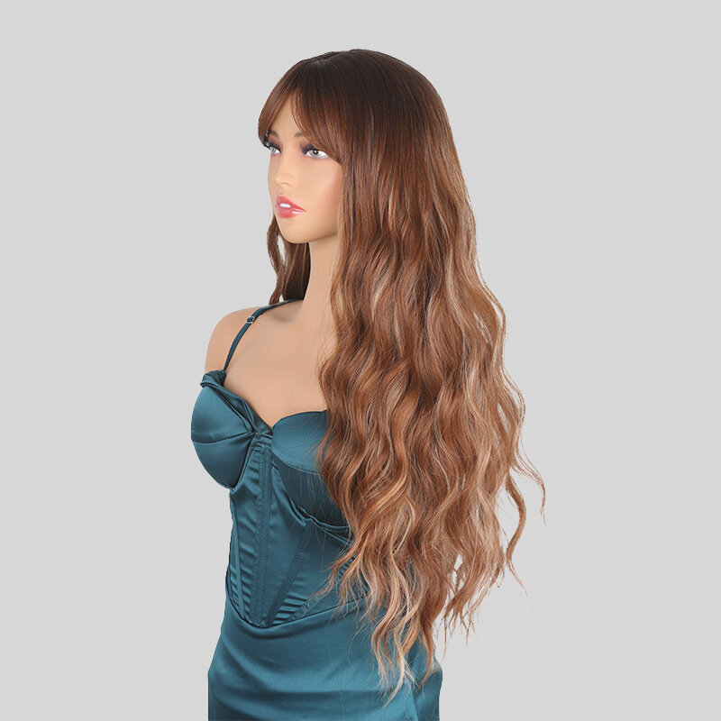 SNQP 80cm Brown Long Curly Wig Center-parted New Stylish Hair Wig for Women Daily Cosplay Party Heat Resistant Natural Looking