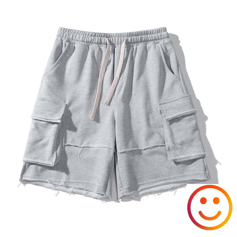 Shorts casuais recortados femininos e masculinos, calças de trabalho com cordão, shorts de carga emendados, verão