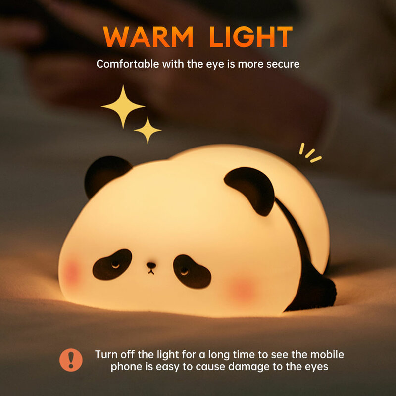 LED Night Light Touch Sensor Silicone Lamp Cute Panda USB Rechargeable Nightlight Kids Holiday Christmas Gift Bedside Lamp