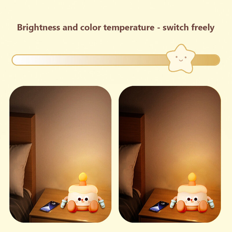 Birthday Cake Night Light Kawaii Lamp With Timer 3 Colors Silicone USB Rechargeable Night Lamp For Kids Nurserying Baby