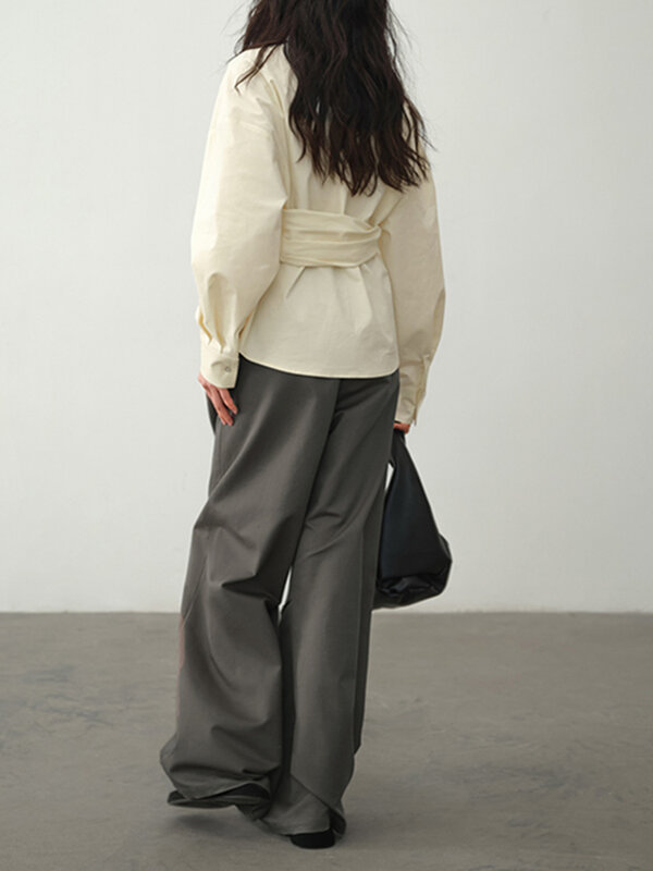 Женская Асимметричная рубашка LANMREM, дизайнерская блузка во французском стиле с V-образным вырезом и длинным рукавом, весна-осень 2024, новинка 26D4283