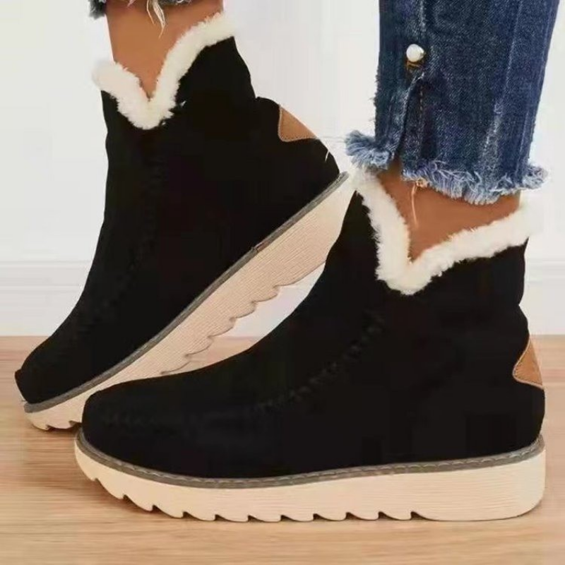 Botas casuais de plataforma slip-on para mulheres, sapatos quentes de algodão, botas curtas de neve para senhoras, femininas, inverno, novas