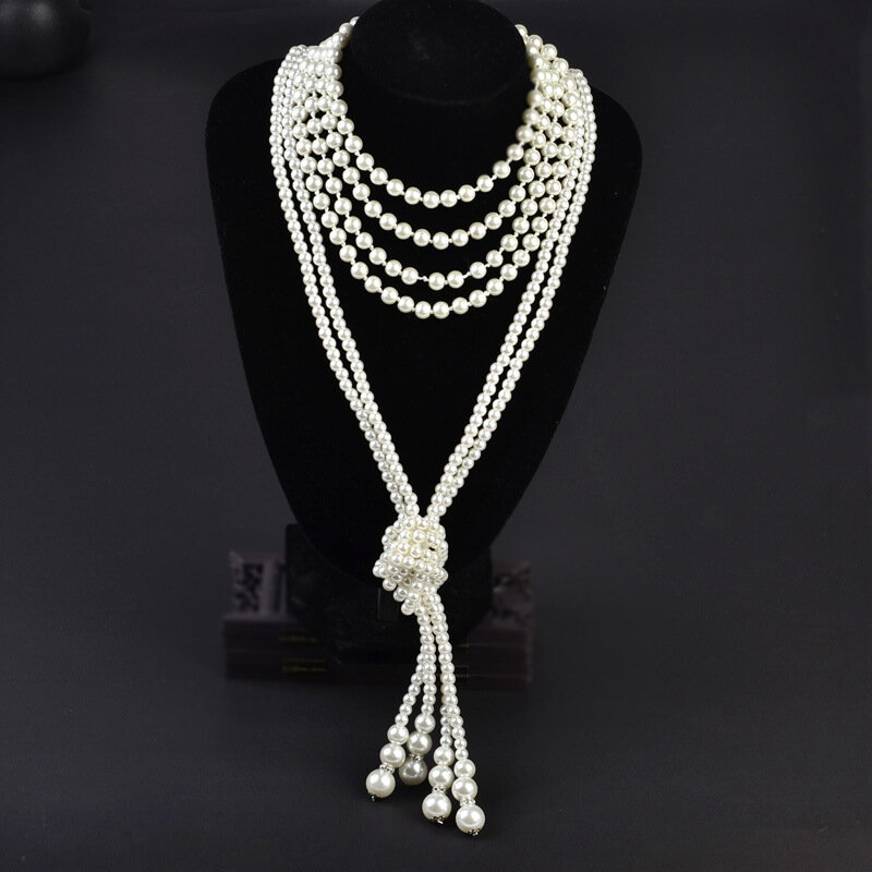 1920s naszyjnik z pereł moda Faux perły Gatsby akcesoria Vintage biżuteria kostiumowa krem collares para mujer dla kobiet