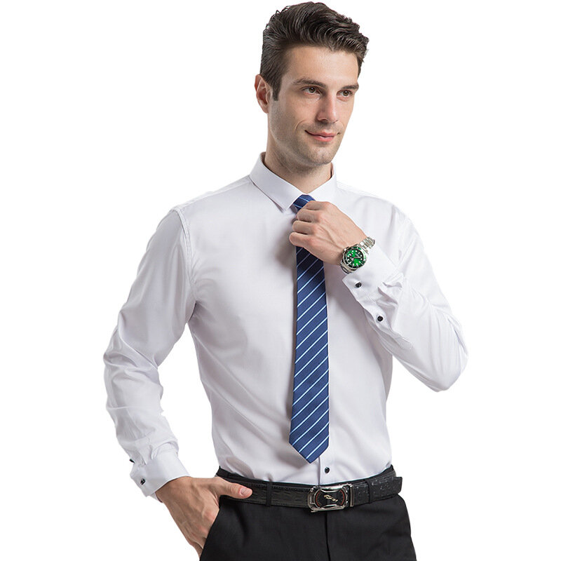 Высококлассные эластичные мужские рубашки с длинным рукавом, бесшовные деловые повседневные мужские рубашки без глажки