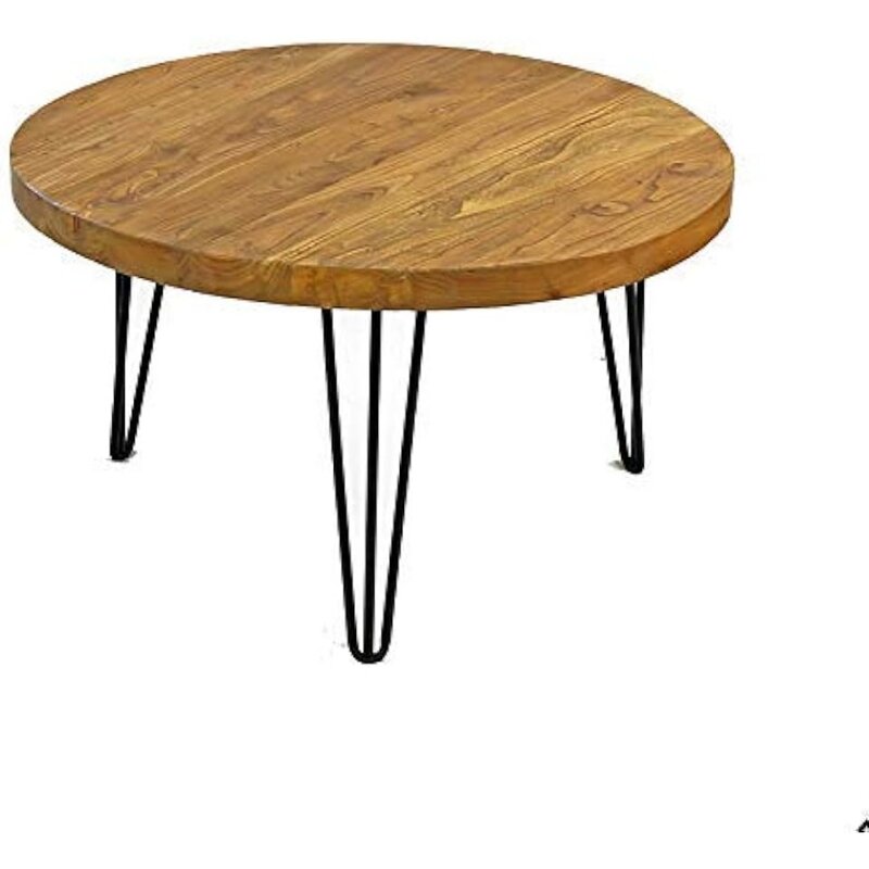 WELLAND Rustic Round Old Elm Wooden Coffee Table
