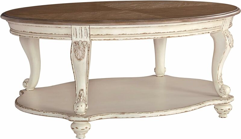 Ashley Realyn Casual Cottage Coffee Table, Signature Design, Antique White e Brown