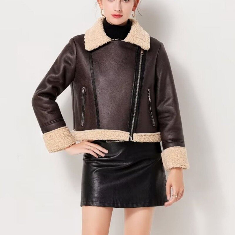 ZXRYXGS Cross Border Foreign Trade Women's Clothing 2023 High-quality PU Winter Coat Short Zipper Motorcycle Coat Trend Jacket