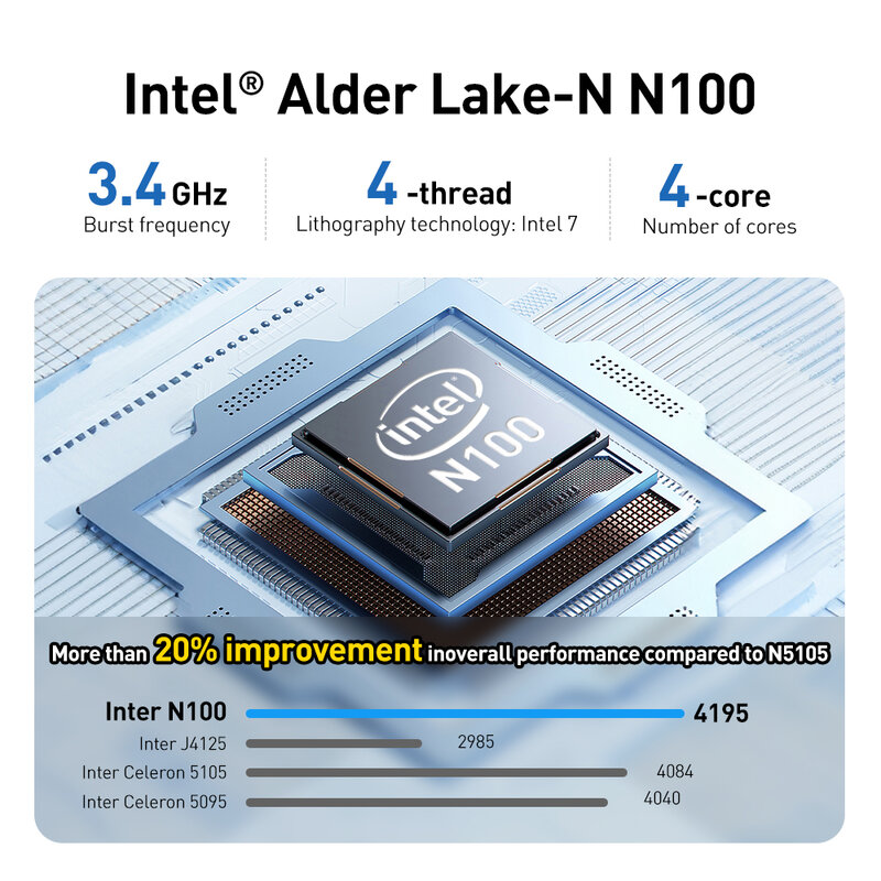 Kinhank คอมพิวเตอร์ขนาดเล็ก Intel 12th N100เดสก์ท็อปคีย์บอร์ดเกม8GB 256GB WIFI5 DDR5 BT4.0 Windows 11 dual 1000M LAN