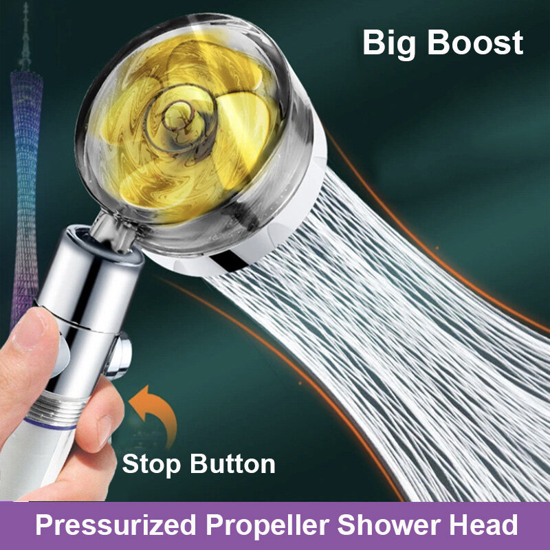 Adaptasi Universal kepala pancuran baling-baling tinggi semprotan curah hujan hemat air aksesori kamar mandi Pancuran kipas Turbo