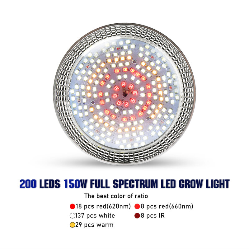 실내 식물 수경재배 꽃 야채 씨앗용 LED 램프, 150W E27 LED 성장 조명, 전체 스펙트럼, 4 개/로트