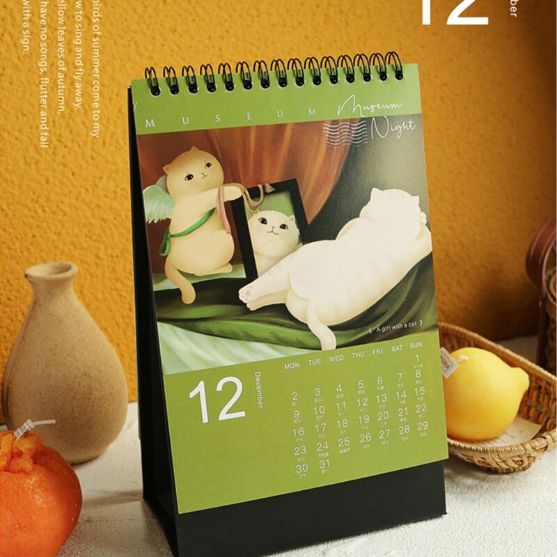 Calendario de escritorio Kitten 2024 para oficina y escuela, suministros de papelería creativos para museo y Noche de gatos, 1 unidad