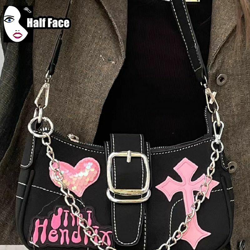 Y2K ragazze piccanti Harajuku donne Gothic Cross Punk una spalla Design avanzato ascellare Lolita catena Design borse a tracolla Tote