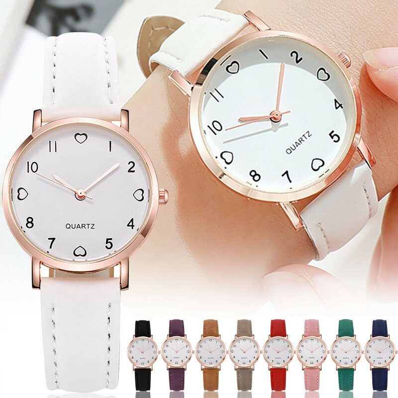 Relógio de quartzo com mostrador digital feminino, pulseira de couro, pulseira de couro, presente, adequado para mulheres e meninas