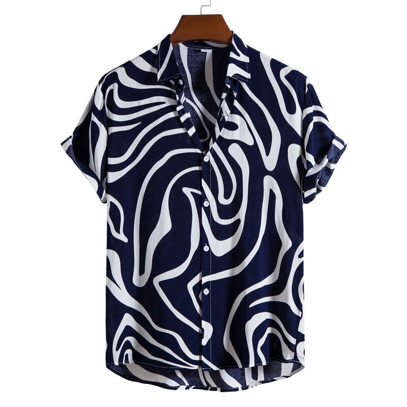 Camisa hawaiana de manga corta para hombre y mujer, camisa informal a rayas, con botones, solapa, para playa, verano, 2024