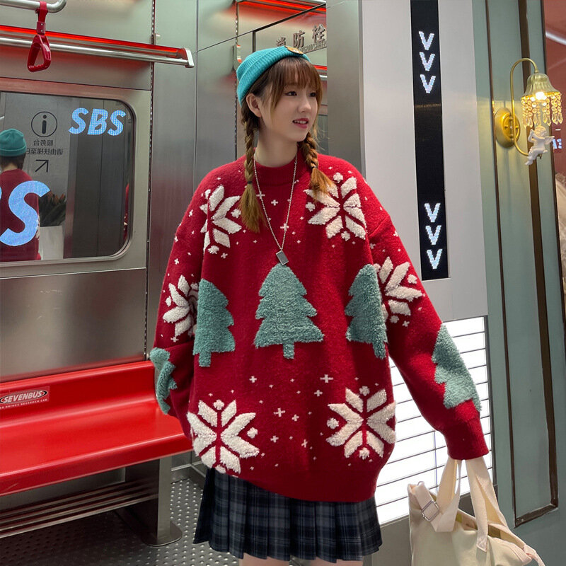 Y2K мужской свитер с рождественской елкой для пары, женский стиль, Осень-зима, унисекс, мужская повседневная трикотажная одежда, пуловер, рубашки