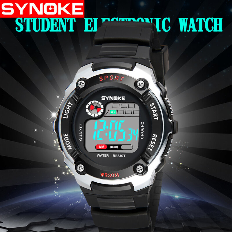 SYNOKE เด็กกีฬานาฬิกากันน้ำเด็กนาฬิกา LED ดิจิตอลนาฬิกาข้อมือนักเรียนนาฬิกาอิเล็กทรอนิกส์ Montre ผู้หญิง