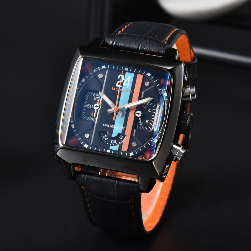 Reloj Mecánico de cuero genuino para hombre, de acero inoxidable, negro, naranja, azul, perspectiva informal, transparente, de cuarzo, nuevo