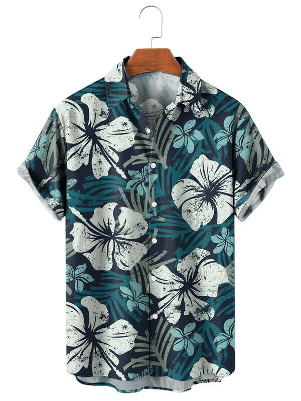 Chemise à manches courtes avec motif de plantes tropicales pour hommes, chemise de vacances décontractée, revers boutonné, vêtements unisexes, impression 3D, été, nouveau