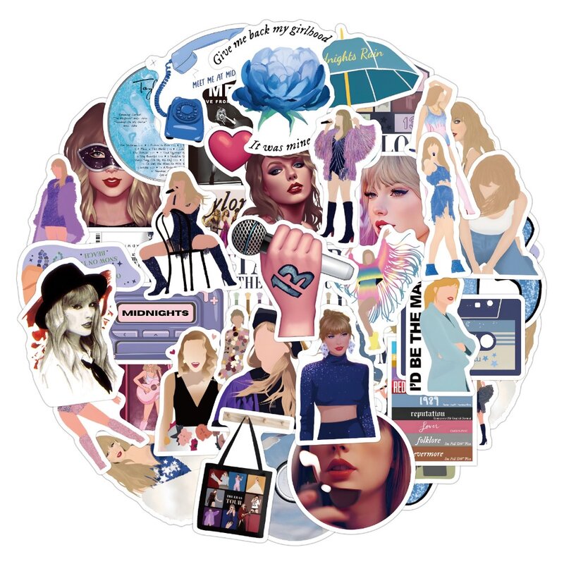 Taylor-Swift impermeável PVC adesivos, Graffiti Singer adesivo, papelaria para bagagem, skate, guitarra, brinquedos infantis, 50 pcs, 100pcs