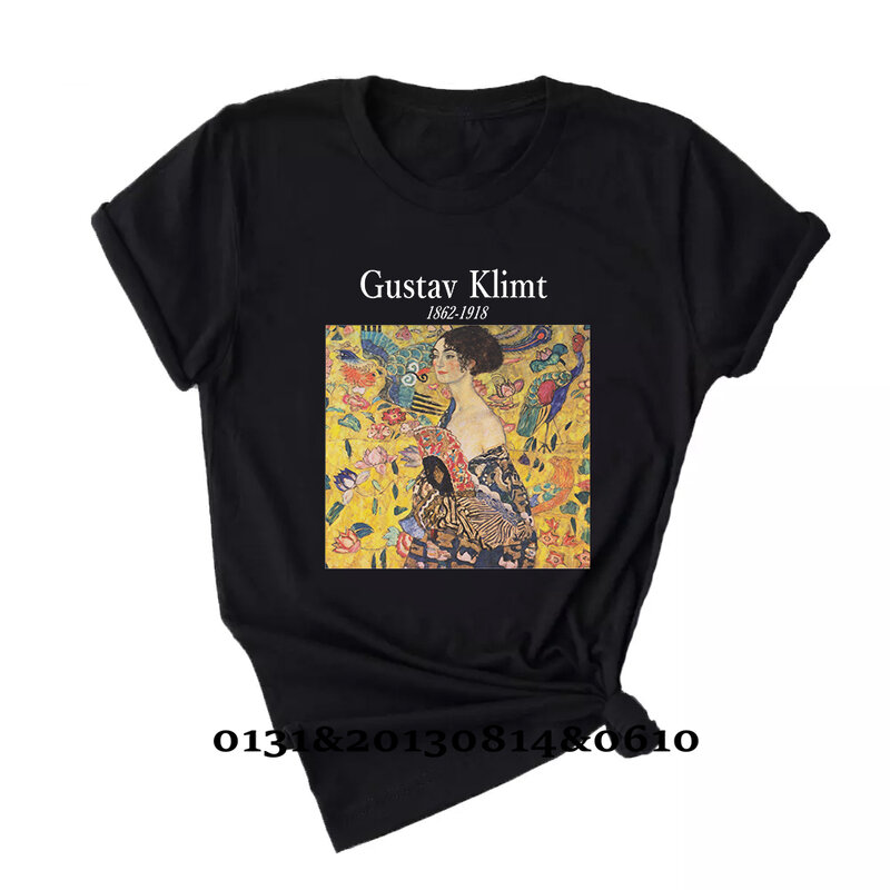 Gustav Klimt carta impressão camisetas para mulheres, padrão Harajuku chique, arte pintura a óleo, manga curta tops, moda Tees, verão