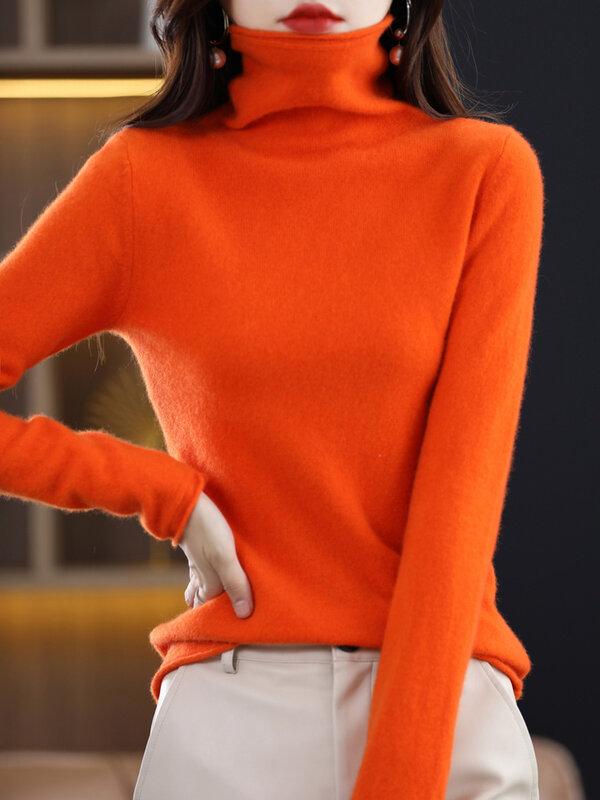 Women's Pure Wool Sweater Solid Female Pullover Turtleneck Lady Basic Soft Jumper Spring Autumn Winter Hot Sale Tops 18 Colors
